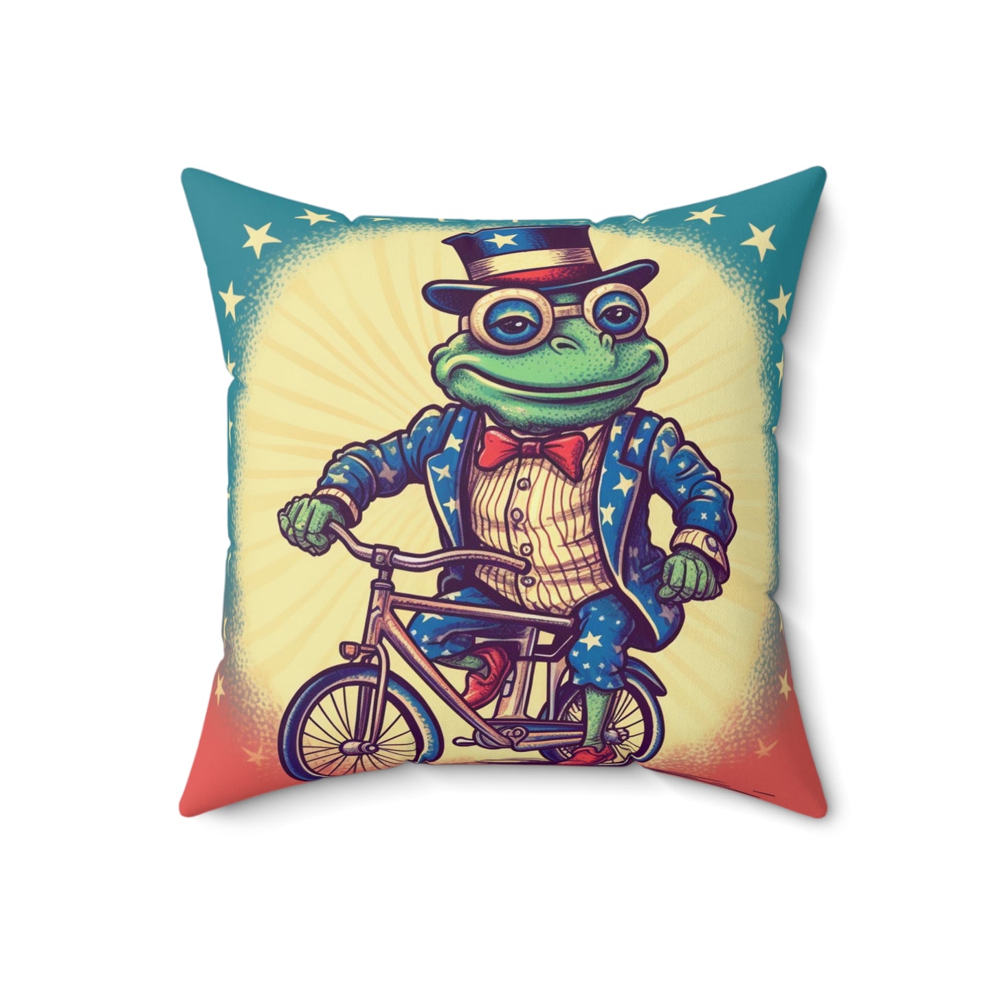 USA Frog Patriotic Indepencence Day 4th of July Bike Rider Spun Polyester Square Pillow