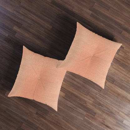 Soft Pink-Orange Peach: Denim-Inspired, Lush Fabric - Tufted Floor Pillow, Square