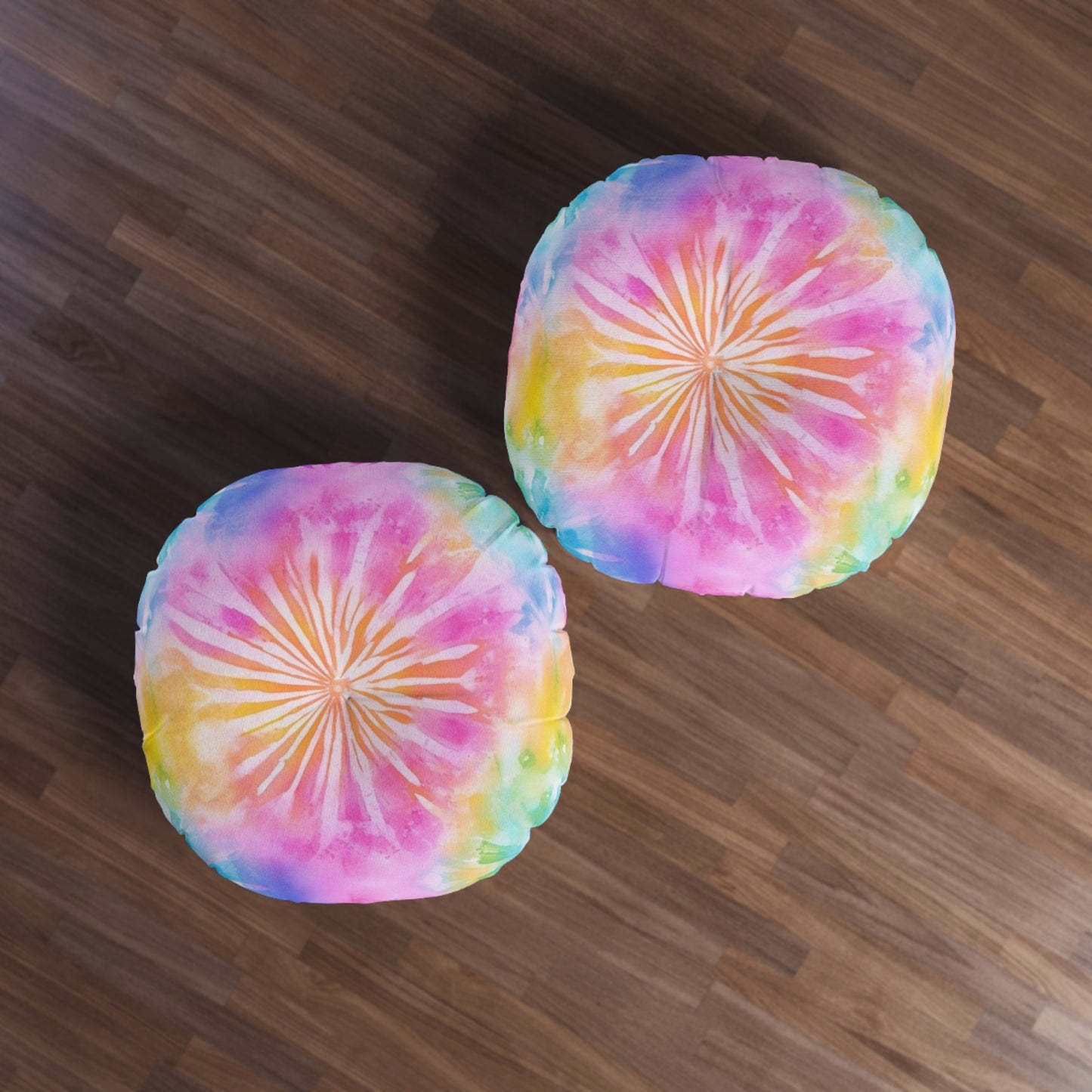 Boho Beach Vibe Pastel Hues Tie-Dye Pattern Design Tufted Floor Pillow, Round