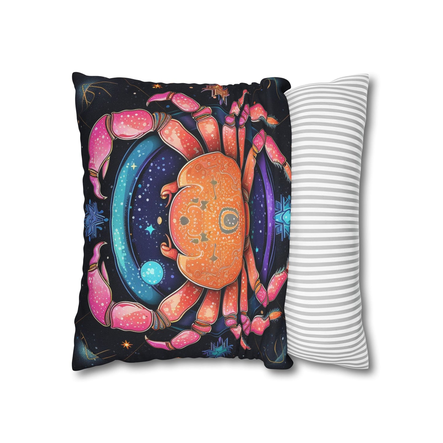 Rainbow Celestial Crab - Vibrant Cancer Zodiac Sign Art - Spun Polyester Square Pillow Case