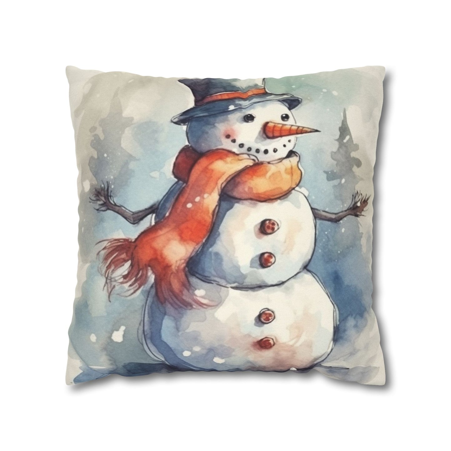 Frosty Winter Snowman - Spun Polyester Square Pillow Case