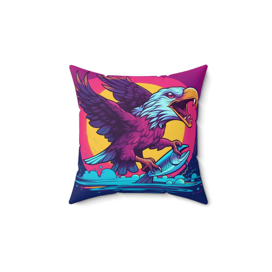 American Bald Eagle USA Fish Catch Dinner Graphic Spun Polyester Square Pillow