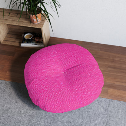 Hot Neon Pink Doll Like: Denim-Inspired, Bold & Bright Fabric - Tufted Floor Pillow, Round