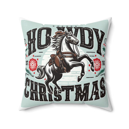 Yuletide Greetings Cowboy Style - Festive Howdy Christmas with Prancing Horse and Snowflake - Spun Polyester Square Pillow