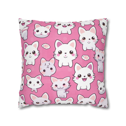 Adorable Cartoon-Style Anime Kitten, Cat, Kitty Pattern - Cute and Colorful - Spun Polyester Square Pillow Case