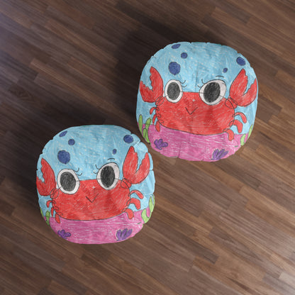 Lobster Crab Graphic Sea Lovers Tufted Floor Pillow, Round