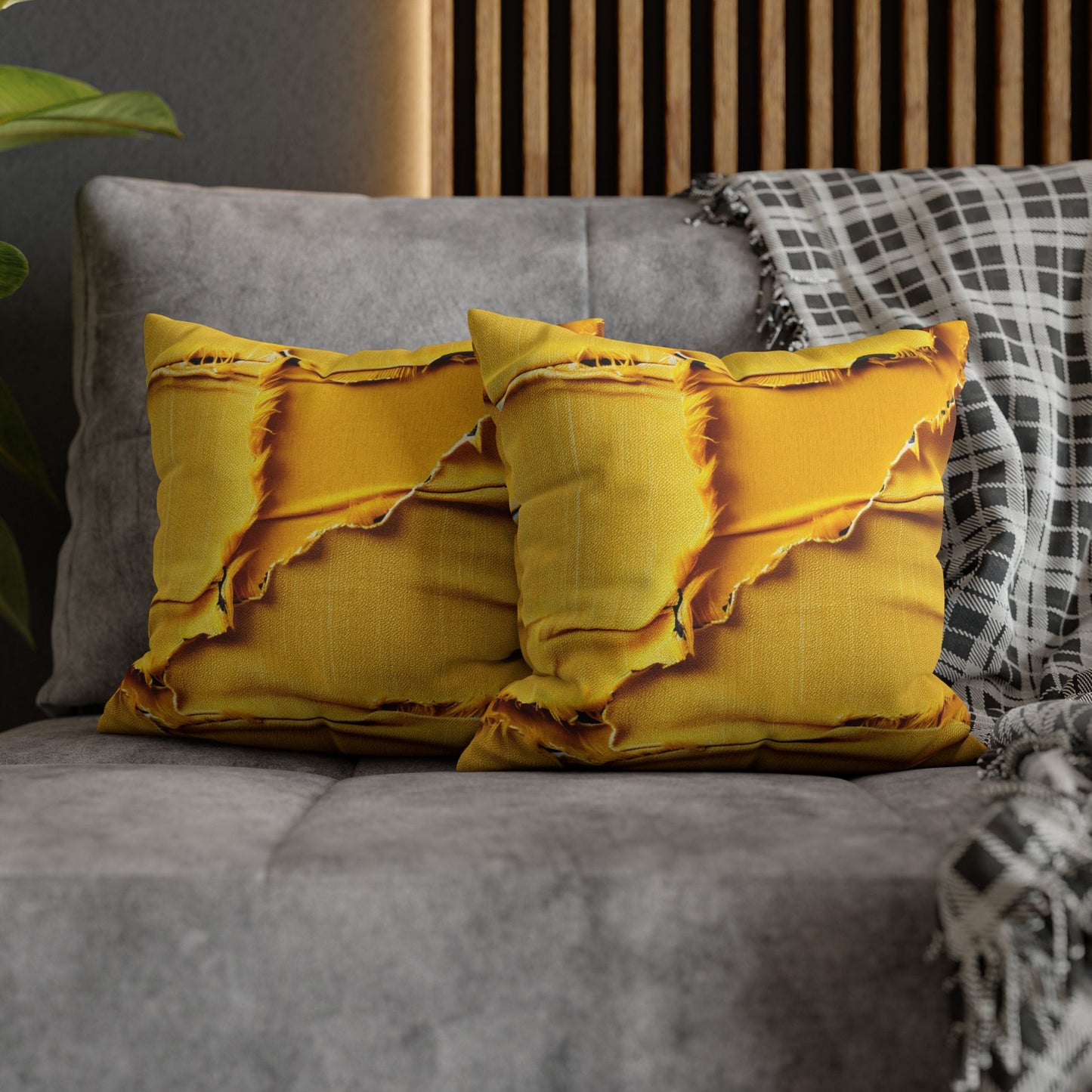 Banana Yellow Lemon: Bold Distressed, Denim-Inspired Fabric - Spun Polyester Square Pillow Case