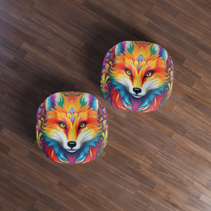 Vibrant & Colorful Fox Design - Unique and Eye-Catching - Tufted Floor Pillow, Round