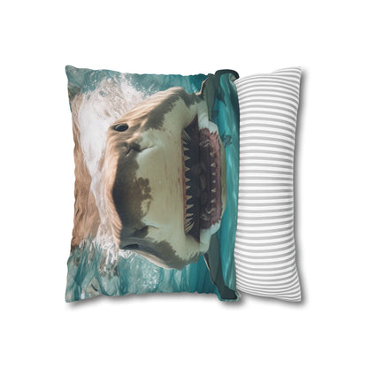 Bull Shark: River Monster Menace - Realistic Dark Water Predator - Spun Polyester Square Pillow Case