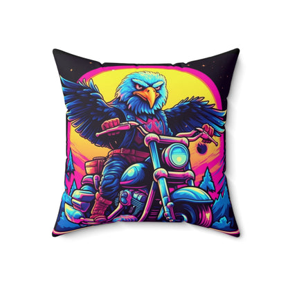 Bald Eagle American Motorcyclist USA Style Spun Polyester Square Pillow