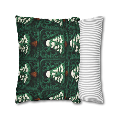 Evergreen Christmas Trees Crochet, Festive Pine Tree Holiday Craft, Yuletide Forest, Winter - Spun Polyester Square Pillow Case