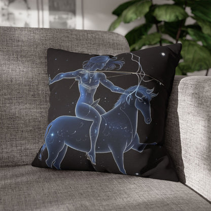 Sagittarius Zodiac in Starlit Universe - Fluorescent Colors - Spun Polyester Square Pillow Case