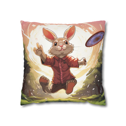 Disc Golf Rabbit: Bunny Aiming Frisbee for Basket Chain - Spun Polyester Square Pillow Case