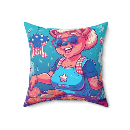 Patriotic Bear Chef: Female Cook Woman Bringing Flavor and American Pride Spun Polyester Square Pillow