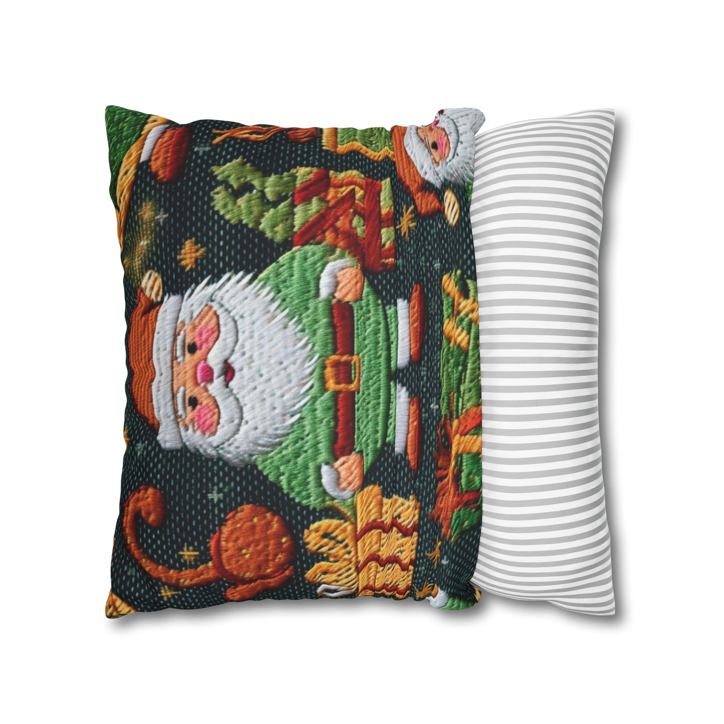 Christmas Santa Claus - Embroidered Presents - Festive Winter Wonderland - Deck the Halls Design - Spun Polyester Square Pillow Case