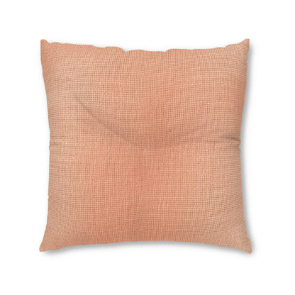 Soft Pink-Orange Peach: Denim-Inspired, Lush Fabric - Tufted Floor Pillow, Square