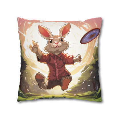 Disc Golf Rabbit: Bunny Aiming Frisbee for Basket Chain - Spun Polyester Square Pillow Case