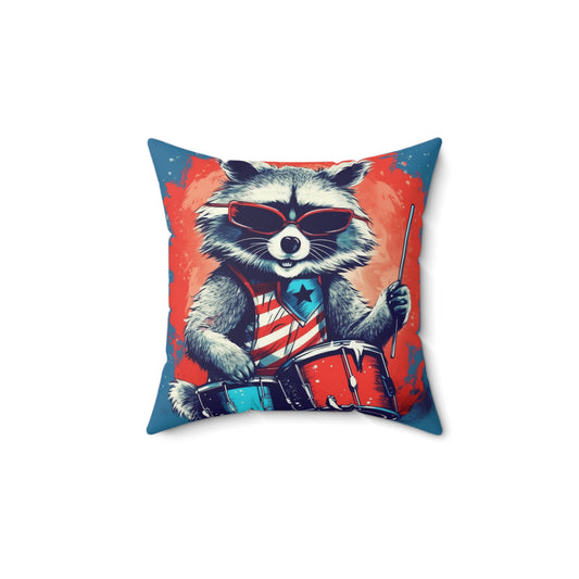 Raccoon Patriotic Rock Star USA Classic Style Spun Polyester Square Pillow