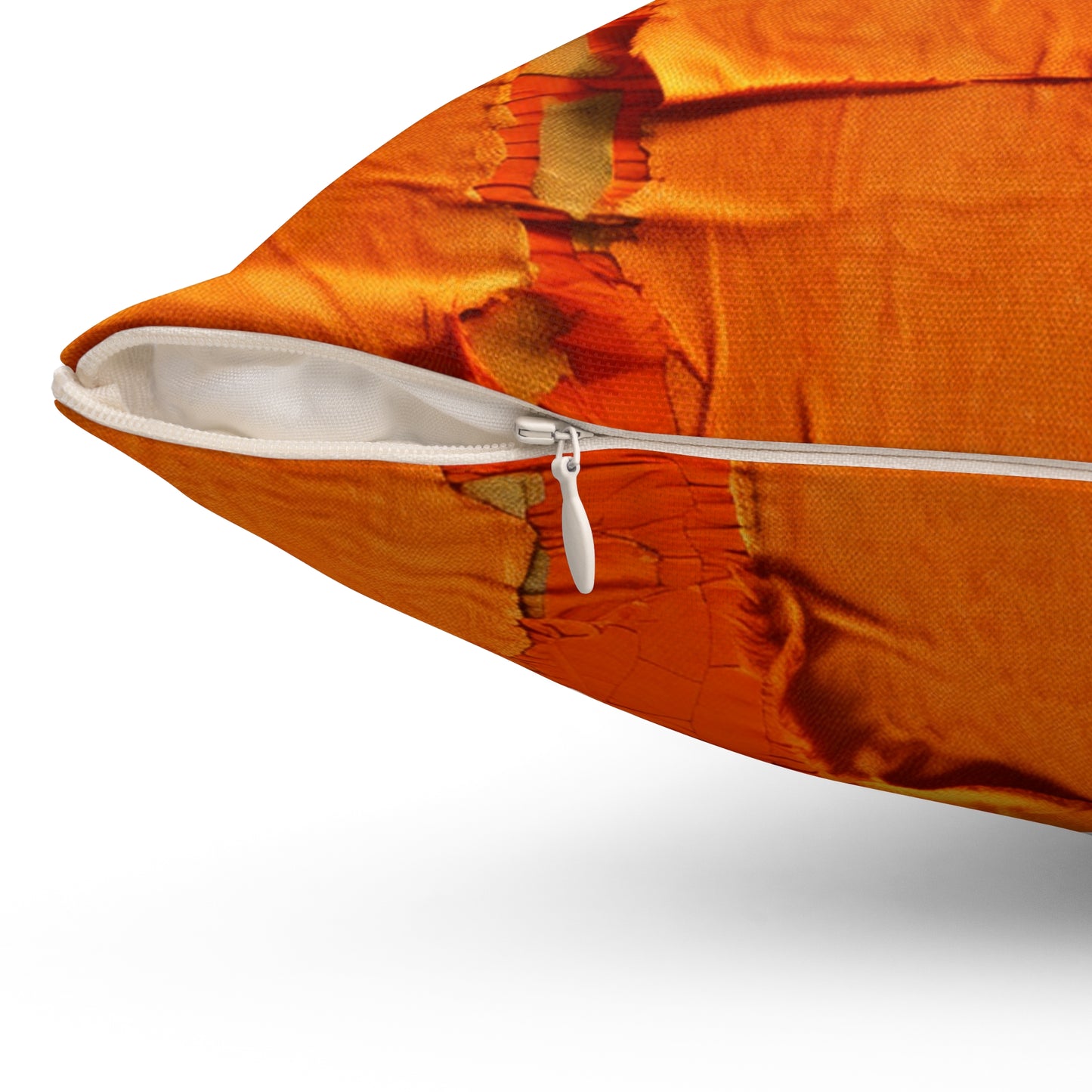 Fiery Citrus Orange: Edgy Distressed, Denim-Inspired Fabric - Spun Polyester Square Pillow