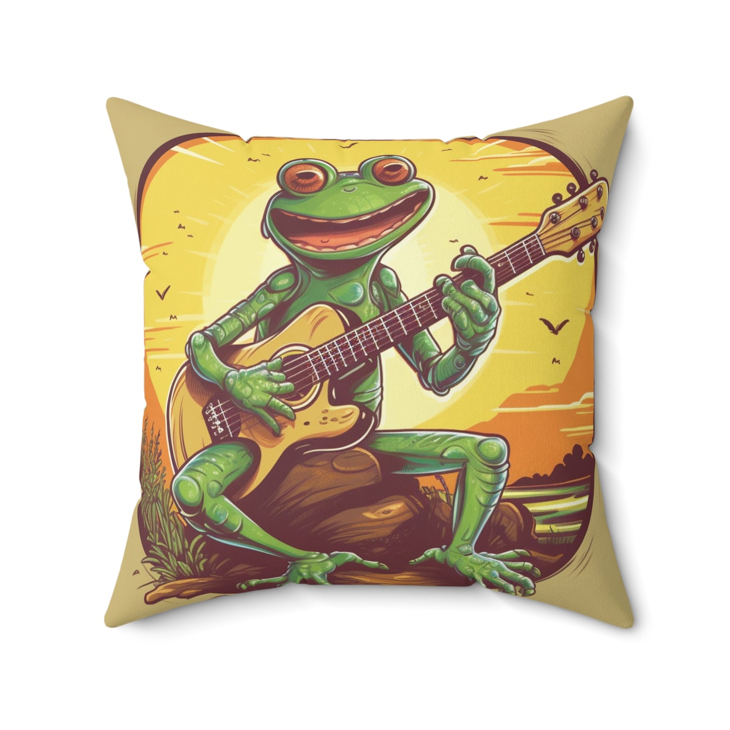 Swamp Frog Acoustic Guitar Player Outdoor Spun Polyester Square Pillow