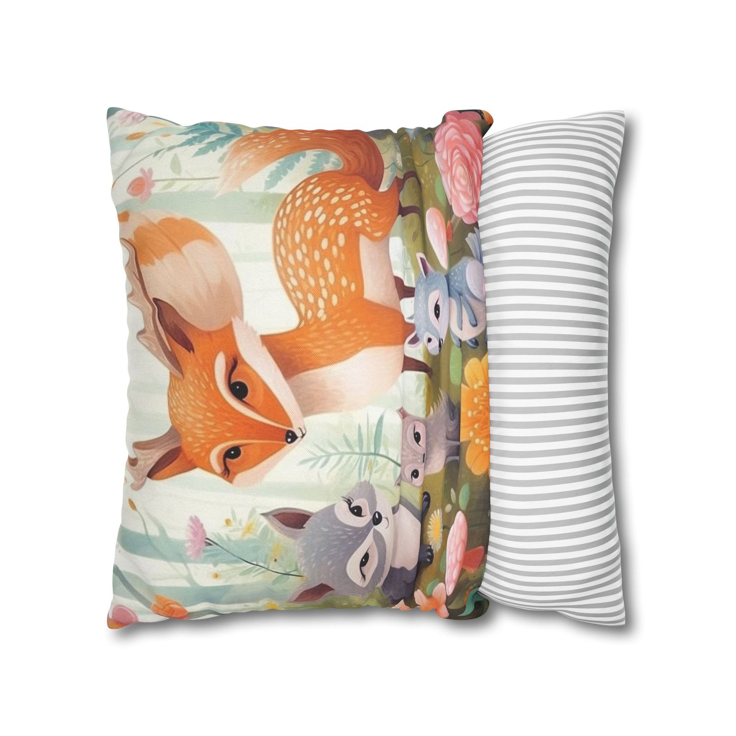 Cute Woodland Creatures Whimsical Animal Art Spun Polyester Square Pillow Case