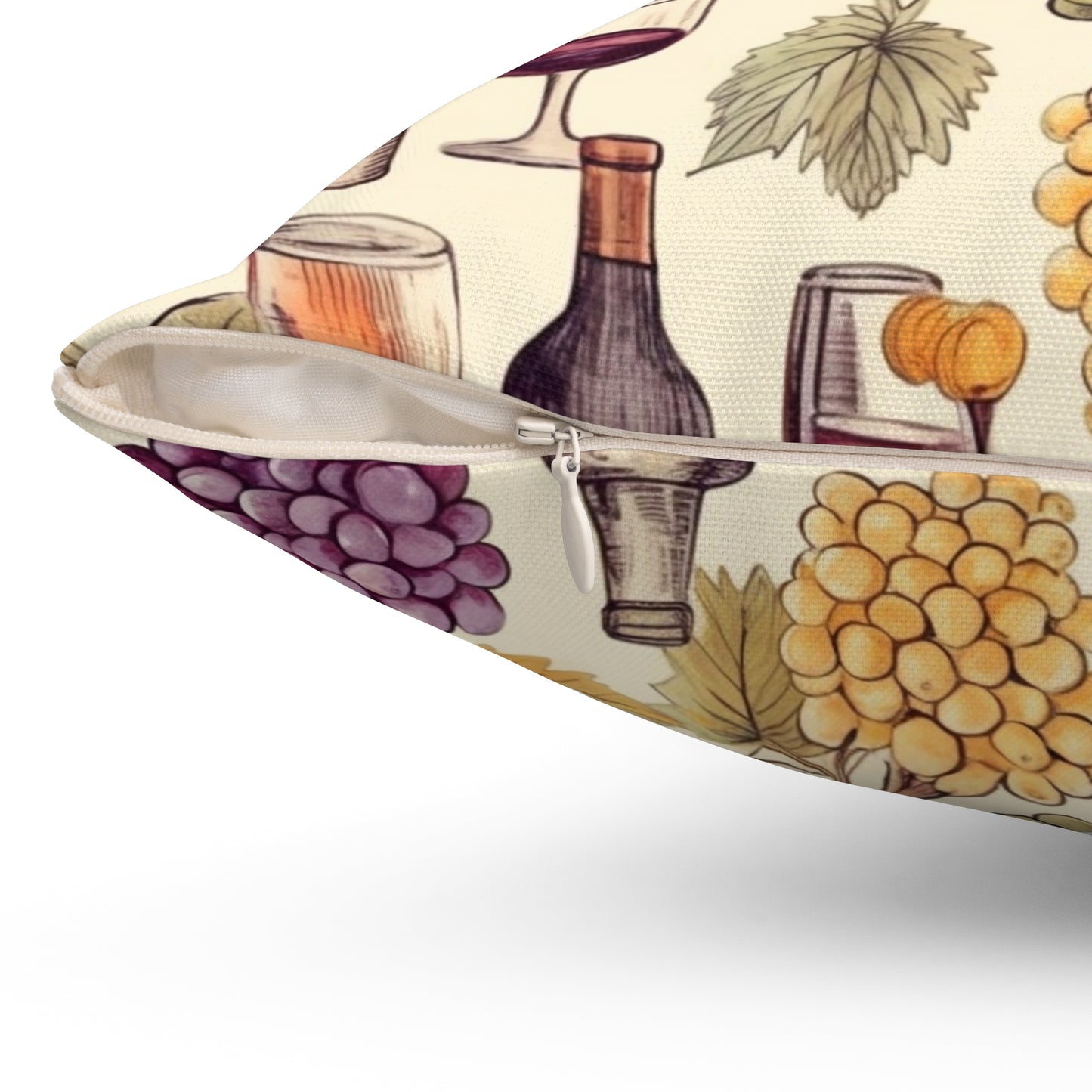 Wine Lovers Theme: Varieties of Wine, Grapes & Vineyards Design Spun Polyester Square Pillow