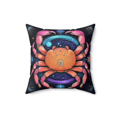 Rainbow Celestial Crab - Vibrant Cancer Zodiac Sign Art - Spun Polyester Square Pillow