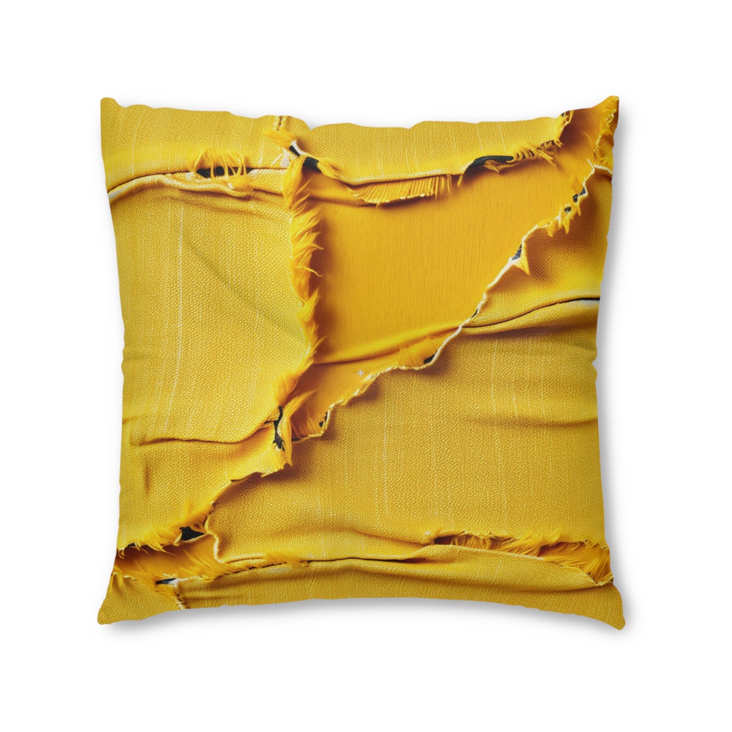 Banana Yellow Lemon: Bold Distressed, Denim-Inspired Fabric - Tufted Floor Pillow, Square