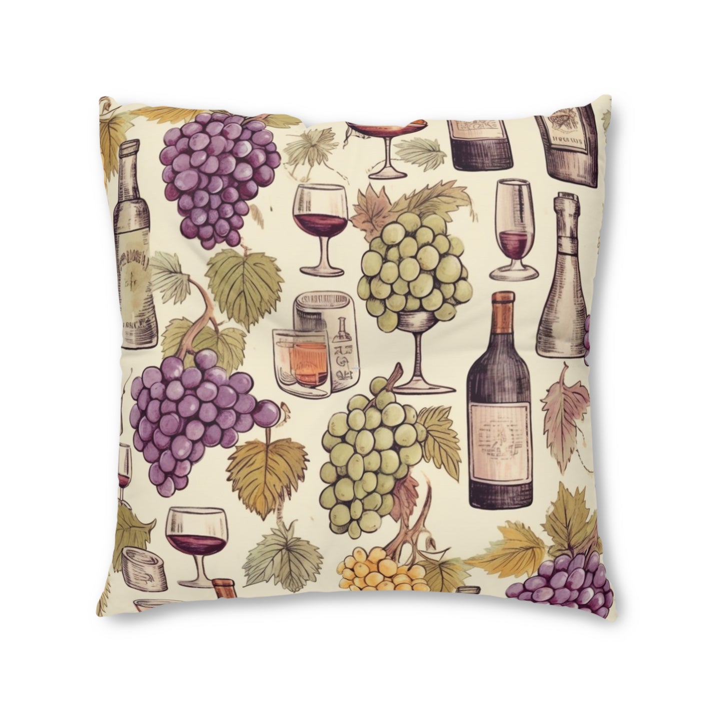 Wine Lovers Theme: Varieties of Wine, Grapes & Vineyards Design Tufted Floor Pillow, Square