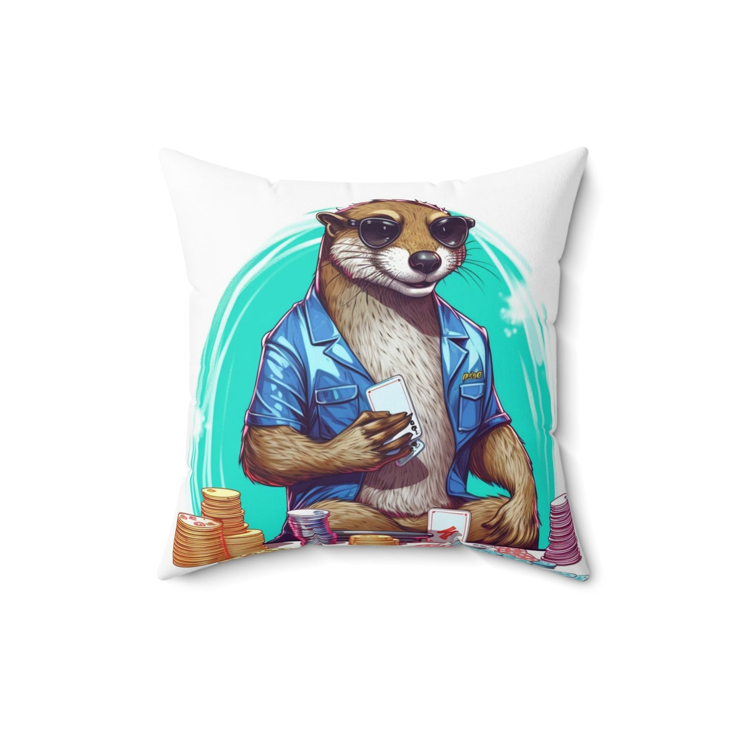 Otter Poker Player Champ Card Holder Graphic Spun Polyester Square Pillow