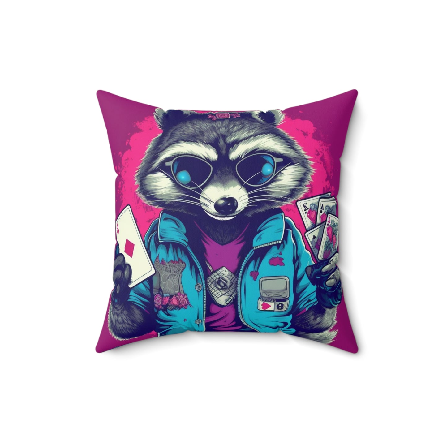 Raccoon Poker Card Player Furry Champion Spun Polyester Square Pillow