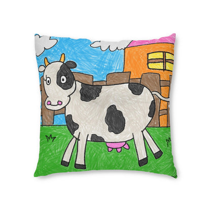 Cow Moo Farm Barn Animal Character Tufted Floor Pillow, Square