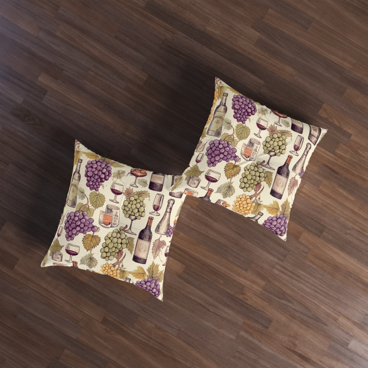 Wine Lovers Theme: Varieties of Wine, Grapes & Vineyards Design Tufted Floor Pillow, Square