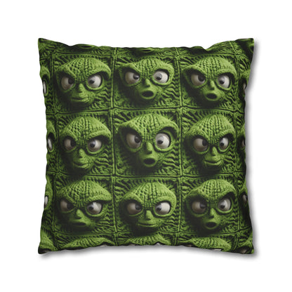 Alien Granny Square Crochet - Galacitc Space Sci fi Fantasy Theme - Spun Polyester Square Pillow Case