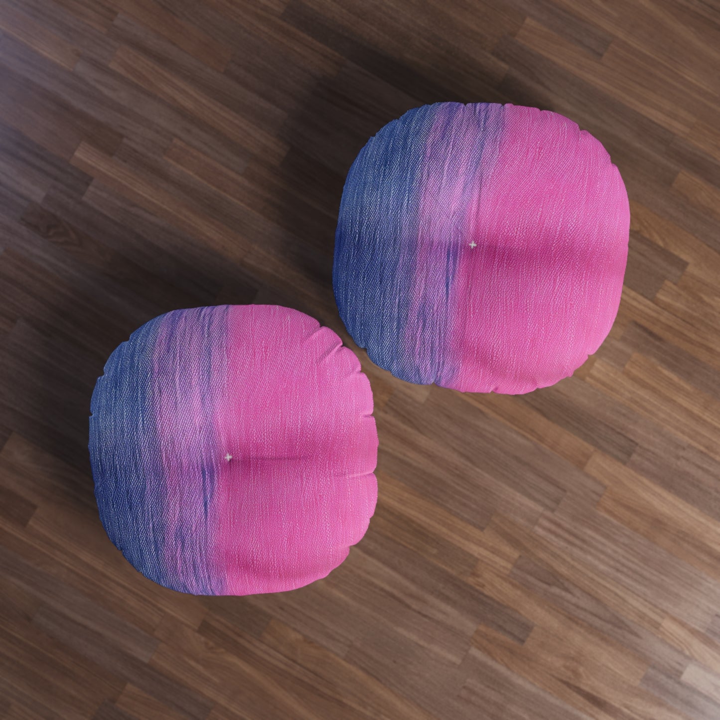 Dual Delight: Half-and-Half Pink & Blue Denim Daydream - Tufted Floor Pillow, Round