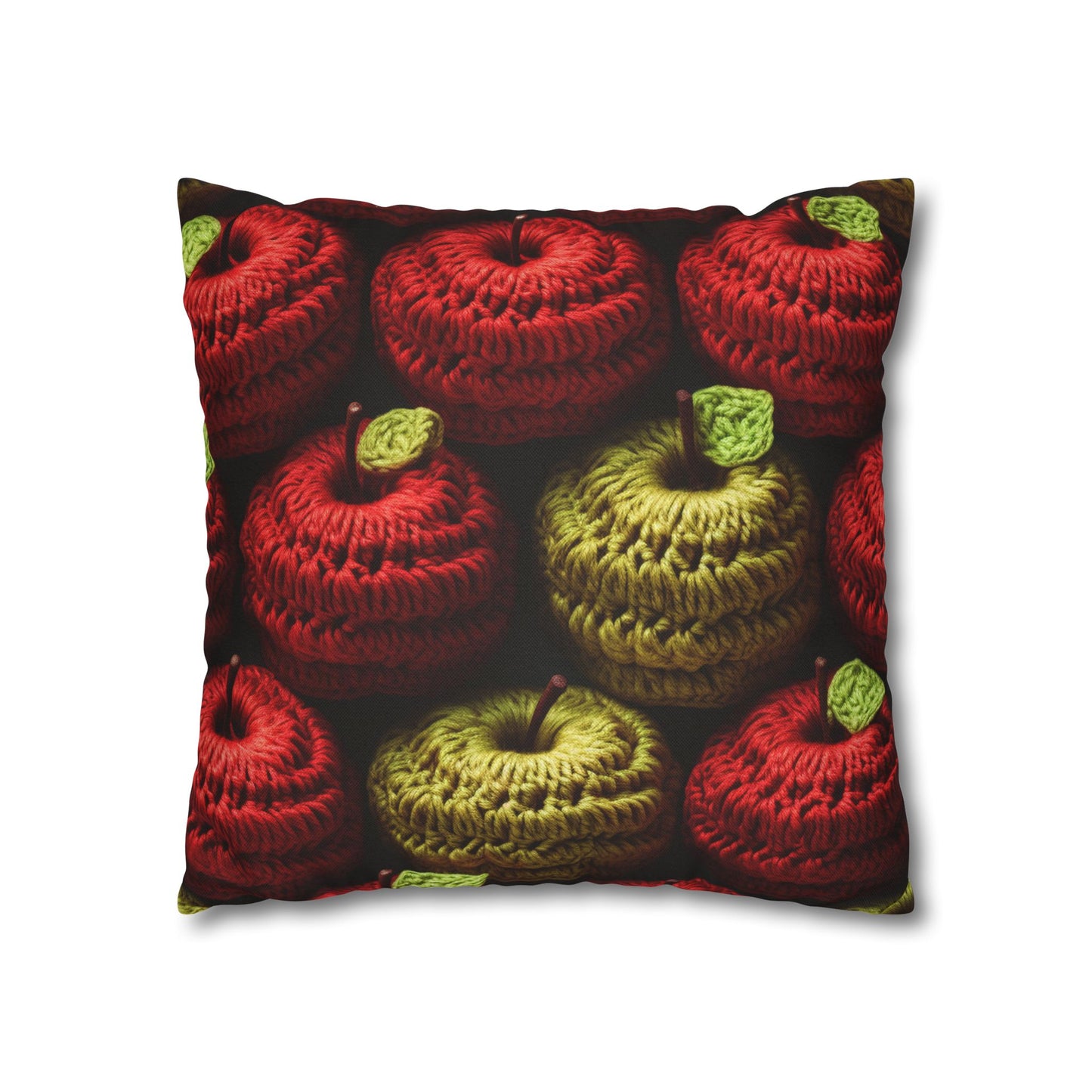 Crochet Apple Amigurumi - Big American Red Apples - Healthy Fruit Snack Design - Spun Polyester Square Pillow Case