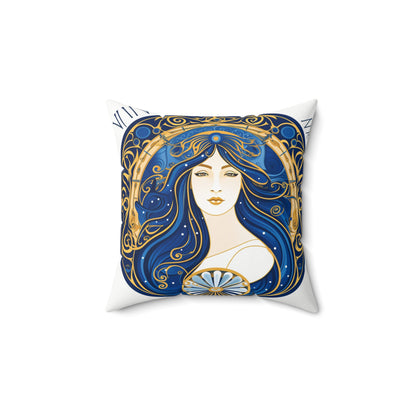 Virgo Zodiac Circular Symmetry in Gold Royal Blue - Spun Polyester Square Pillow