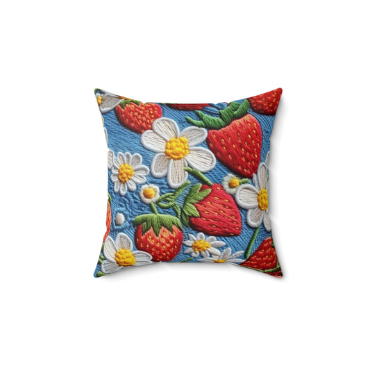 Orchard Berries: Juicy Sweetness from Nature's Garden - Fresh Strawberry Elegance - Spun Polyester Square Pillow