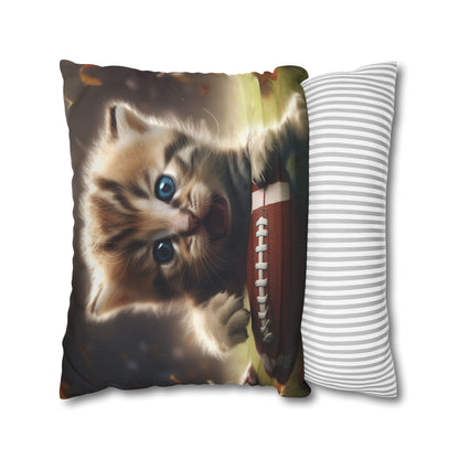 Football Kitten Touchdown: Tabby's Winning Play Sport Game - Spun Polyester Square Pillow Case