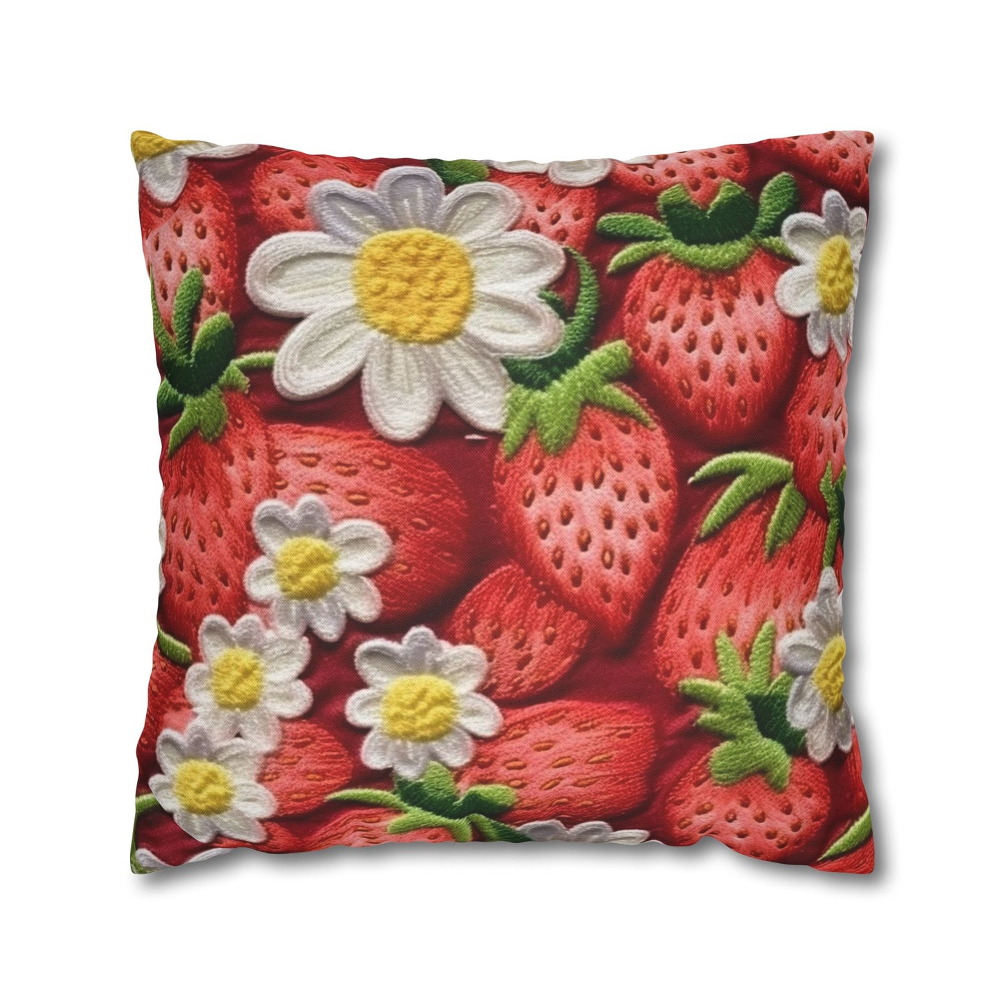 Strawberry Strawberries Embroidery Design - Fresh Pick Red Berry Sweet Fruit - Spun Polyester Square Pillow Case