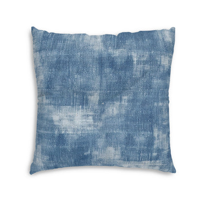 Faded Blue Washed-Out: Denim-Inspired, Style Fabric - Tufted Floor Pillow, Square