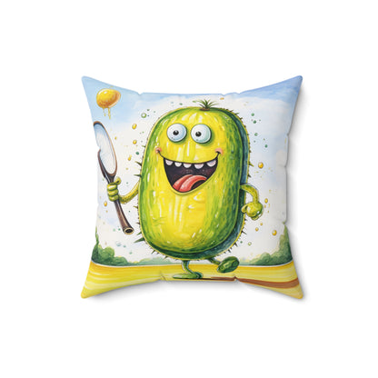 Pickleball Sport: Athletic Pickle Playing Game with Net and Paddle - Spun Polyester Square Pillow