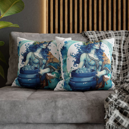 Artistic Aquarius Zodiac - Watercolor Water-Bearer Depiction - Spun Polyester Square Pillow Case