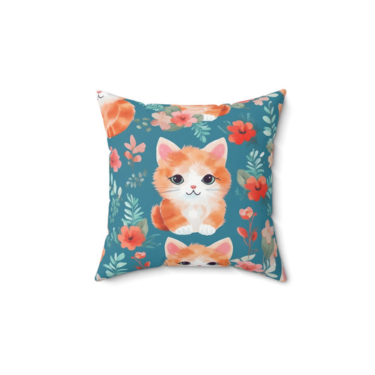 Cozy kitsch Kittens - Cottage Core Cats - Charming Destive Decor - Spun Polyester Square Pillow