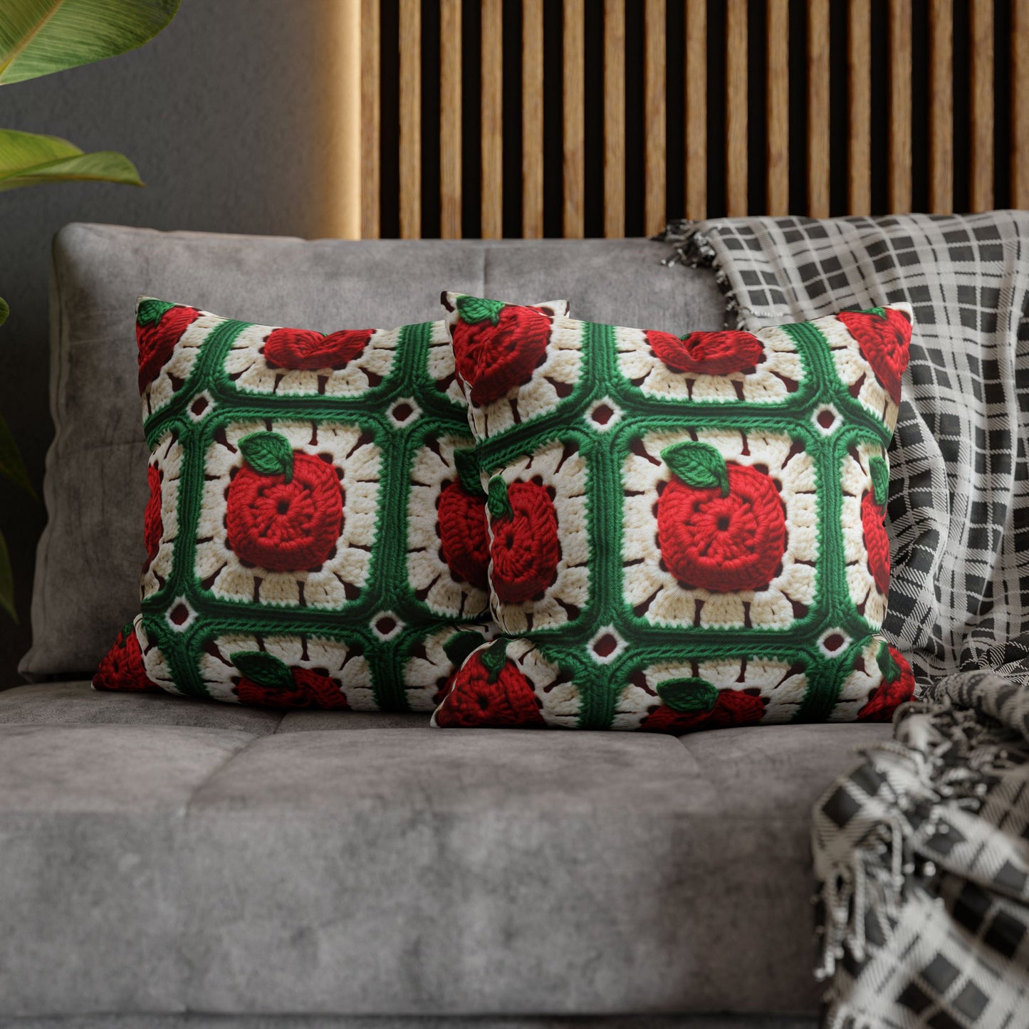 Apple Granny Square Crochet Pattern: Wild Fruit Tree, Delicious Red Design - Spun Polyester Square Pillow Case