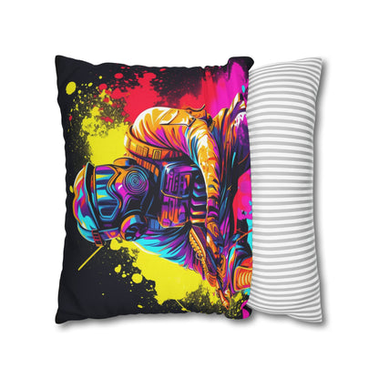 Paintball Action Sport: Player in Battle, Paint Splatter - Spun Polyester Square Pillow Case