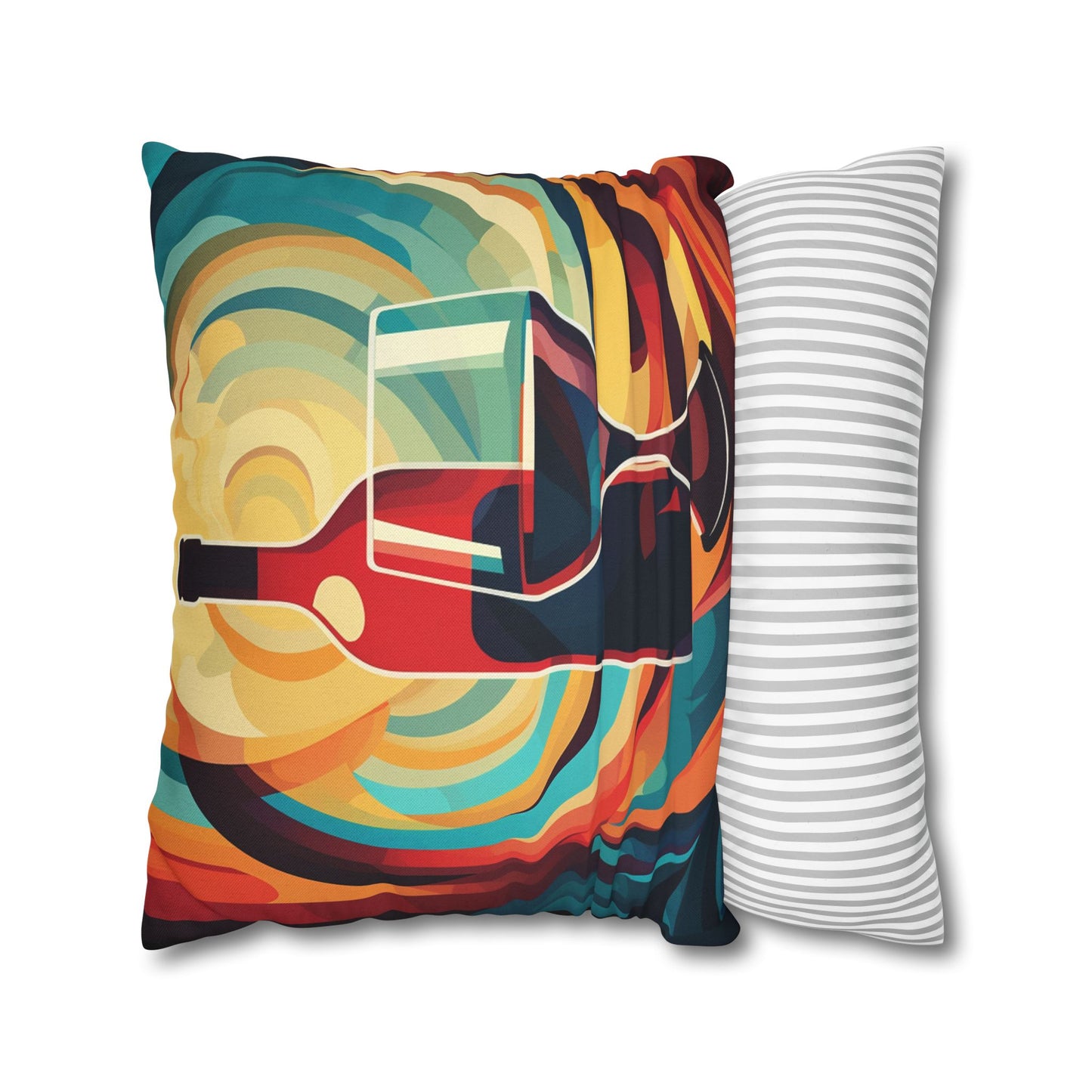 Wine Lover Abstract - Bottle & Glass Design Spun Polyester Square Pillow Case