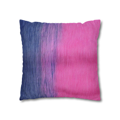 Dual Delight: Half-and-Half Pink & Blue Denim Daydream - Spun Polyester Square Pillow Case