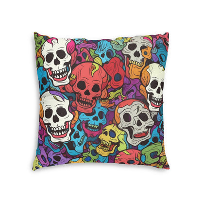 Psychedelic Rainbow Skull Head Pattern, Vibrant Colors - Tufted Floor Pillow, Square