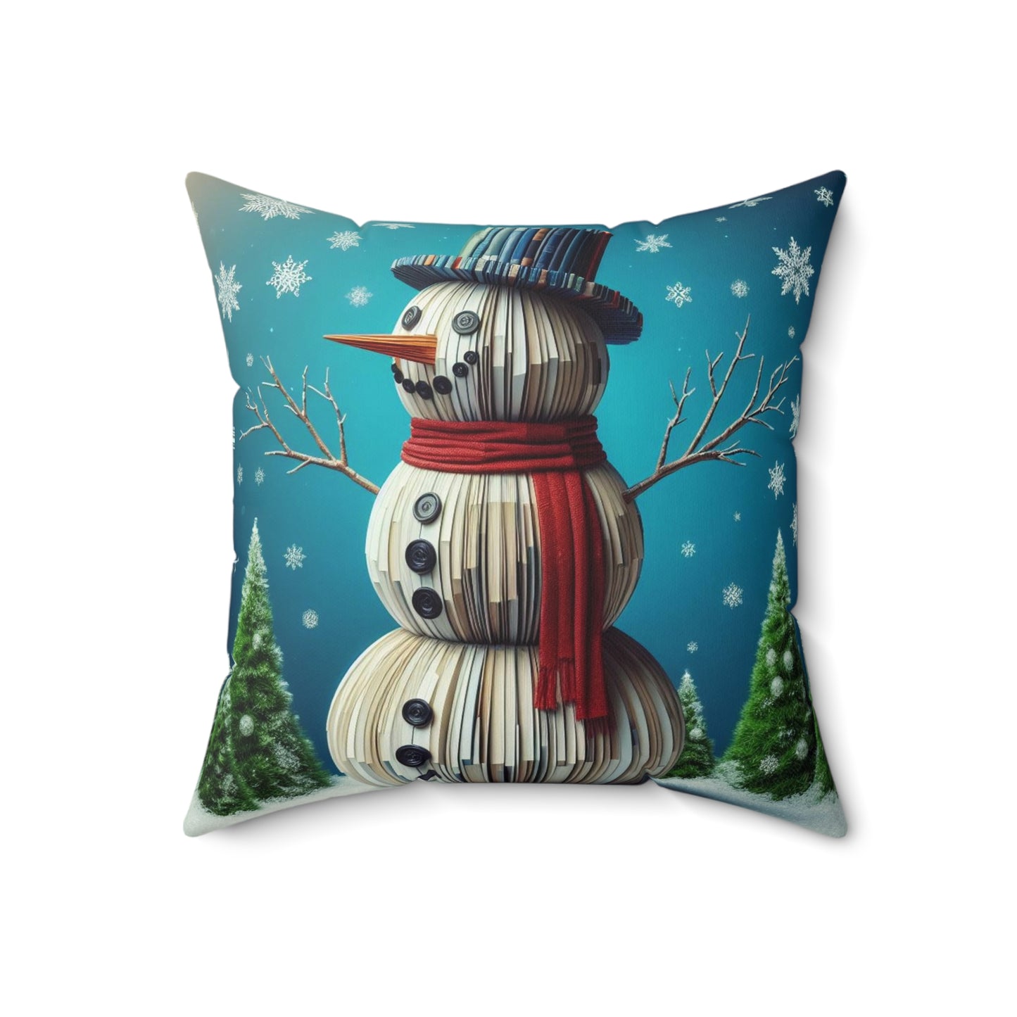 Bibliophiles Winter Delight: Charming Book Lover Novelty Snowman with Bookish Christmas Charm - Spun Polyester Square Pillow